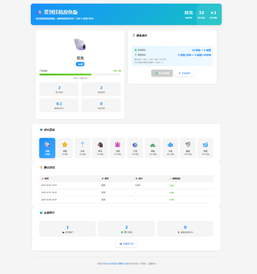 Discuz 签到挂机摸鱼版(muanyun_053):签到+挂机打卡,带动论坛人气”
